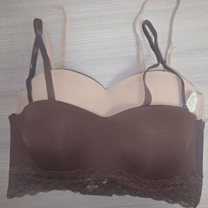Elegant Lace-Trimmed Brown and Tan Bras